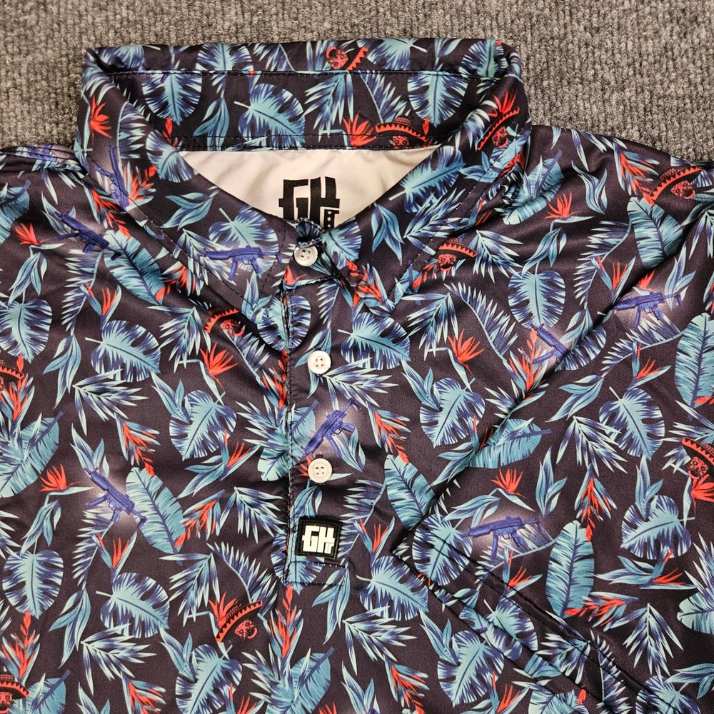 Greater Half GH Polo Shirt Mens L Golf Tropical AK47 Sombrero Skull Performance